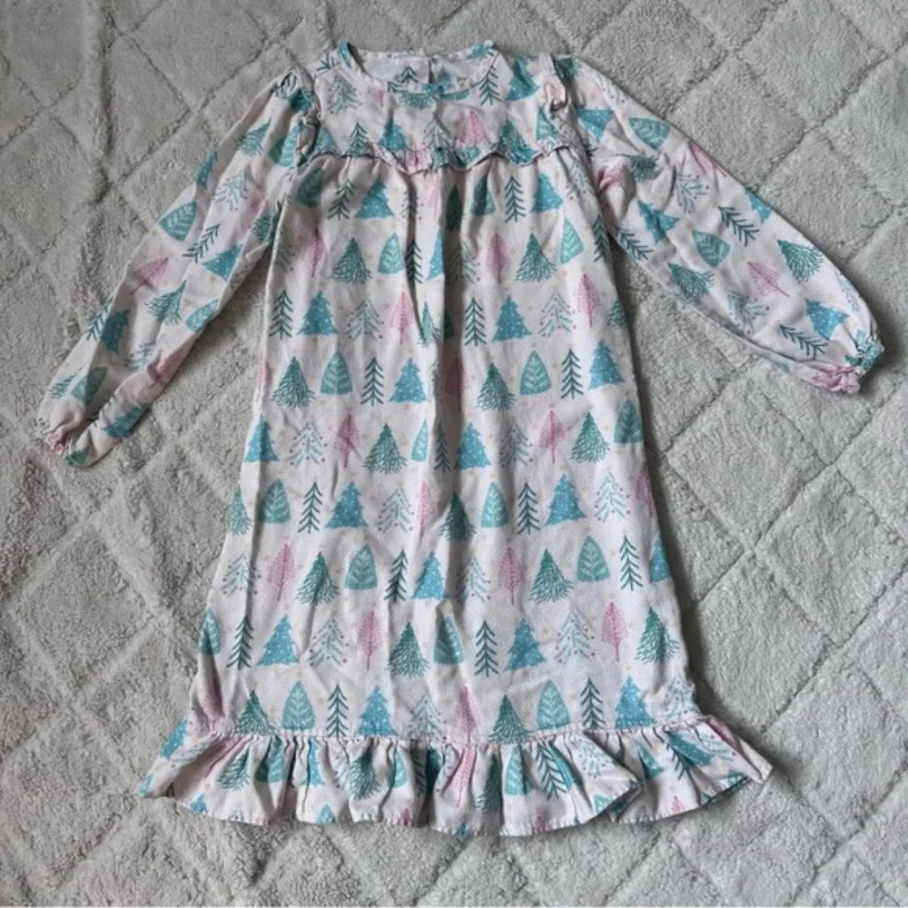 Posh Peanut | Pink Christmas Trees Flannel Nightgown | Size 5T-6T